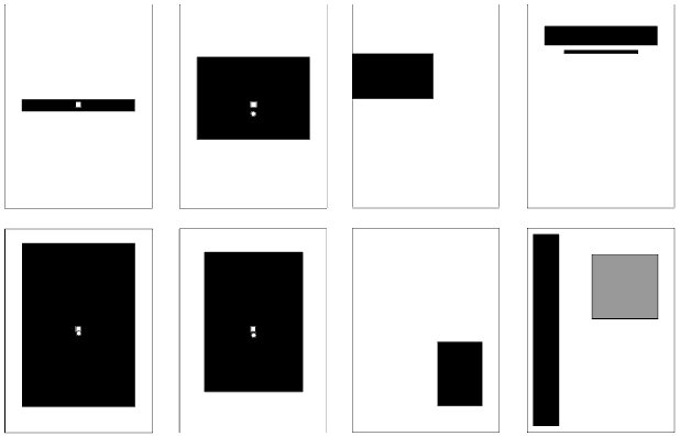 Рис. 3. Положение оптического центра изображения в зависимости от его величины и положения на листе