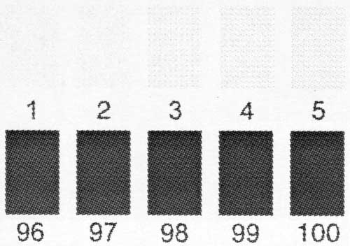 Воспроизведение на тестовой форме растровых полей в высоких светах и глубоких тенях (линиатура 188 lpi), а также сплошной плашки