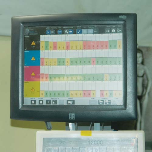 Рис. 6. На экране монитора схематично показаны настройки четырех красочных аппаратов для печатной машины Ryobi 755 Wide S