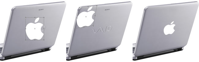 Рис. 3. Превращение ноутбука Sony VAIO в Macintosh. К логотипу Apple применена команда Искажение