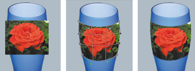 Рис. 4. Имитация фотографии, наклеенной на вазу. Для искажения фотографии розы использовалась команда Деформация