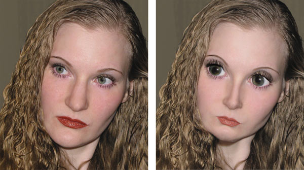Рис. 18. Исходное портретное изображение девушки (а) и результат обработки его фильтром Пластика (б)