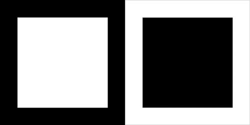 Рис. 9. Белый квадрат на черном фоне кажется больше черного квадрата на белом фоне