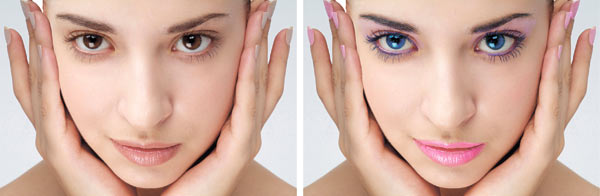 Рис. 2. Примеры: а — результат нанесения макияжа (слева — исходное изображение); б — результат мелирования волос и нанесения макияжа (слева — исходное изображение)