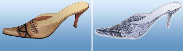 Рис. 4. Исходное изображение туфли (слева) и изображение хрустального башмачка, полученное при помощи фильтра Хром 