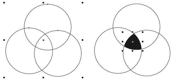 Рис. 4. Создание объекта (справа закрашен черным) из пересекающихся частей 