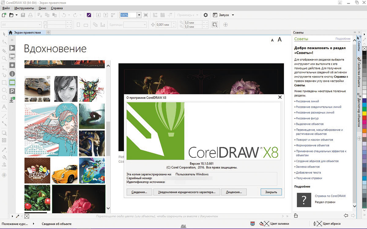 Рабочее окно программы CorelDRAW из нового пакета Graphics Suite X8