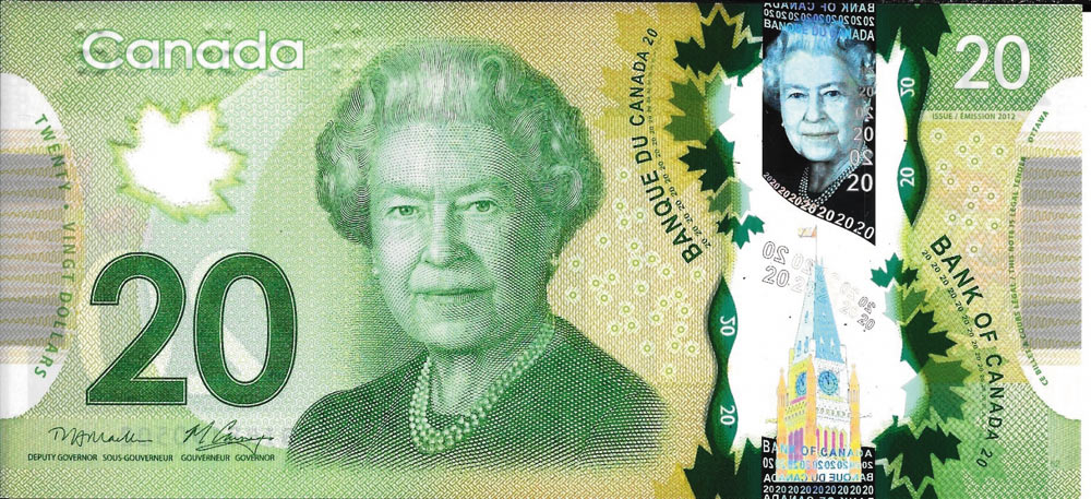 Рис. 2. Банкнота номиналом в 20 канадских долларов с прозрачной областью