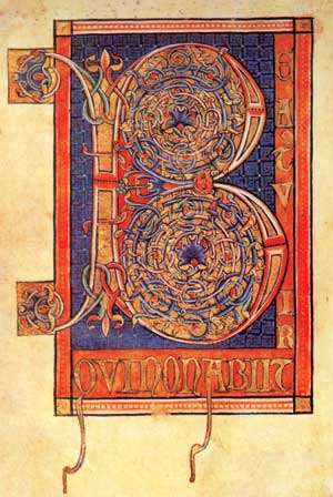 Рис. 14. Орнамент инициала «B» демонстрирует зрелый романский стиль. Псалтирь. Франция, начало XIII века