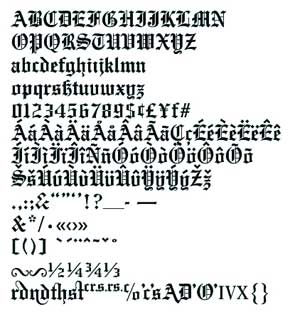 Образец шрифта Old English из библиотеки Monotype