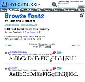 Интернет-магазин MyFonts.com, отличающийся от Fonts.com тем, что в нем представлено больше работ молодых авторов