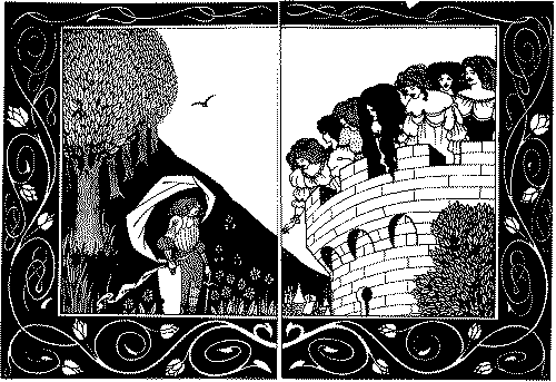 Как дьявол искушал сэра Борса любовью к женщинам. 
Иллюстрационный разворот из «Смерти Артура» Т.Мэлори, 1893-1894 гг.