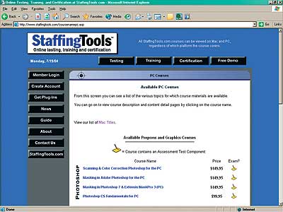 Список курсов, предлагаемых на Staffing Tools