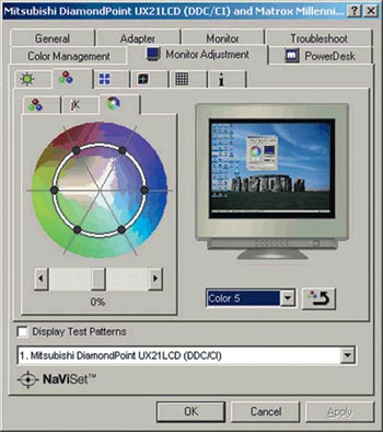 Рис. 1. Окно программного пакета NAVISET, служащее для настройки цветопередачи
