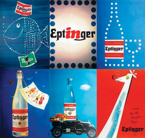 Плакаты, созданные Гербертом Люпиным для минеральной воды «Eptinger»