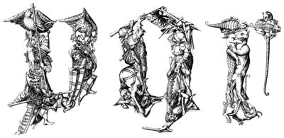 Рис. 2. По пластической выразительности гравюры Мастера E. S. превосходят не только графические, но и живописные работы его современников. Инициалы «P», «Q» и «R». Область Верхнего Рейна, около 1465 года