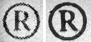 Воспроизведение текста и штриховых элементов при обычной технологии гравирования (слева) и при использовании технологии XtremeEngraving компании Hell Gravure Systems