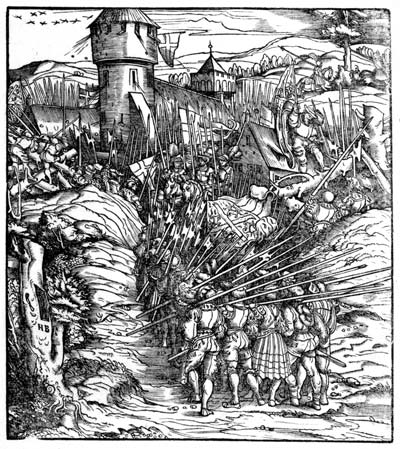 Ханс Бургкмайер. Атака из засады. Продольная гравюра. Ок. 1512 г.