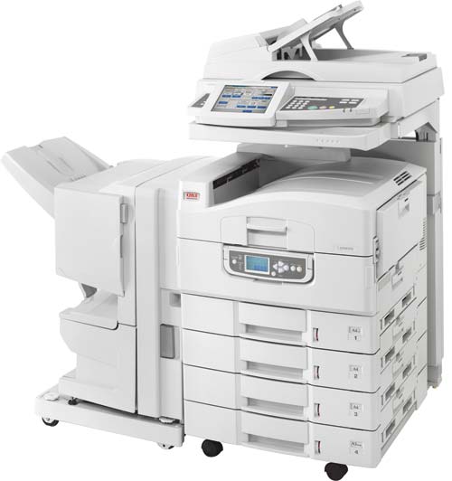 МФУ Oki Printing Solutions С9850 MFP с дополнительными лотками и финишным устройством
