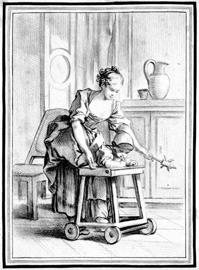 Жиль Демарто. Игра с ребенком. Карандашная манера. 1740 г. 