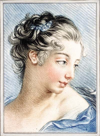 Франсуа Буше. Портрет молодой женщины. Цветной офорт в карандашной манере. 1760 г.