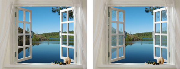 Рис. 6. Пример ошибочного монтажа, в котором стекло полностью прозрачно (а), и имитации стекла в окне (б)