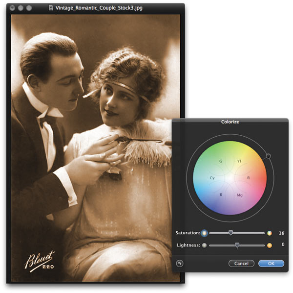 Рис. 5. Использование диалогового окна Colorize для тонирования изображения