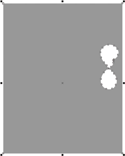 Рис. 3. Результат применения к маске с отверстием линзы Оттенки серого (а); создана кривая по контуру серьги (б); результат заливки соединенных объектов (в)