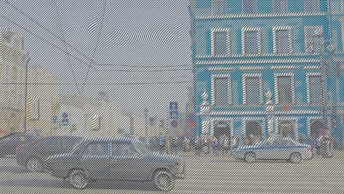 Рис. 25. Готовое изображение улицы с локальным стереоэффектом в выделенных зонах