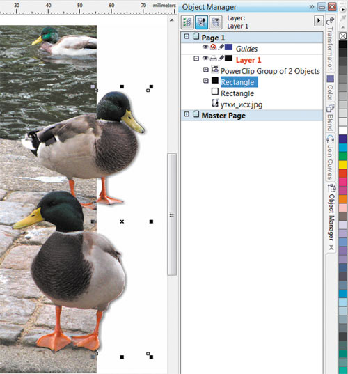 Рис. 7. Пример созданного эффекта в окне CorelDRAW с менеджером объектов