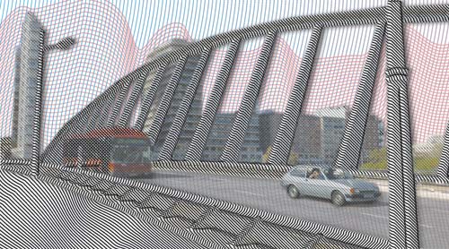 Рис. 13. Фотография моста в Валенсии превратилась в гравюру со «струнным» объектом
