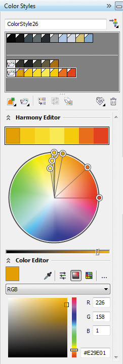 Панель настройки цветовых стилей и цветовых гармоний