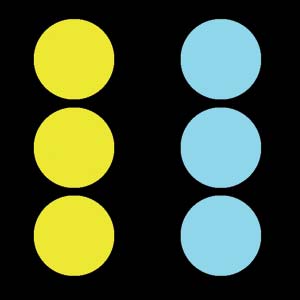 Рис. 13. Желтые и голубые круги кажутся расположенными в двух разных плоскостях: желтые — ближе, а голубые — дальше