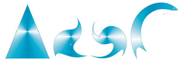 Рис. 7. Пример деформации Twister: а —  исходный объект; б — поворот на 90° по часовой стрелке; в — поворот против часовой стрелки на 180°; г — поворот со смещением центра