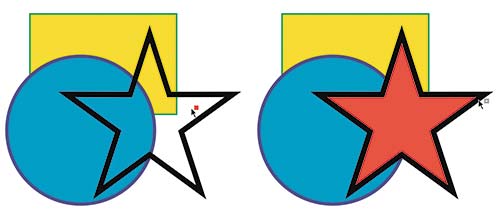 Рис. 2. Перекраска внутренней области объекта в группе (слева) и перекраска его абриса