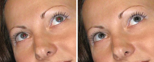 Рис. 4. Исходная фотография (слева) и результат удаления красных глаз в окне Устранение эффекта красных глаз
