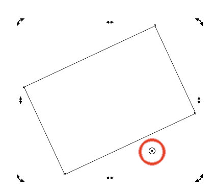 Рис. 6. Положение оси вращения выделенного объекта можно изменять, передвигая при помощи мыши маркер в виде окружности с точкой посередине (обведен красным)