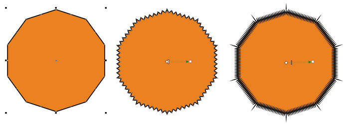 Рис. 7. Деформация исходного объекта (слева) при помощи инструмента Искажение в режиме Искажение в виде застежки-молнии 