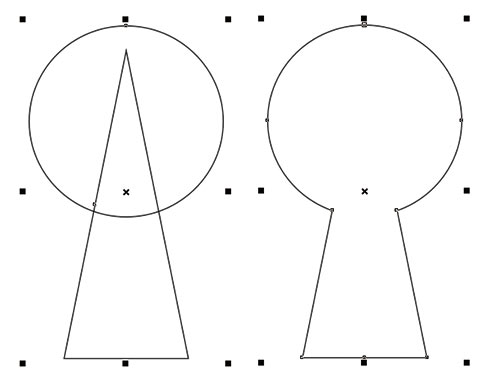 Рис. 3. Объединение окружности и треугольника (слева) в один объект 