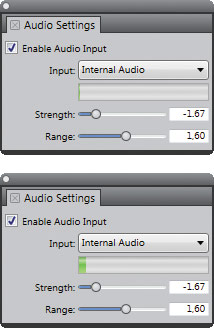Рис. 9. Показания индикатора в палитре Audio Settings при слишком низком уровне сигнала