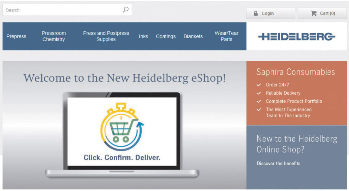 Рис. 3. Новый электронный магазин Heidelberg eShop — удобная платформа для электронной коммерции. Уже сегодня во многих регионах можно заказывать расходные материалы