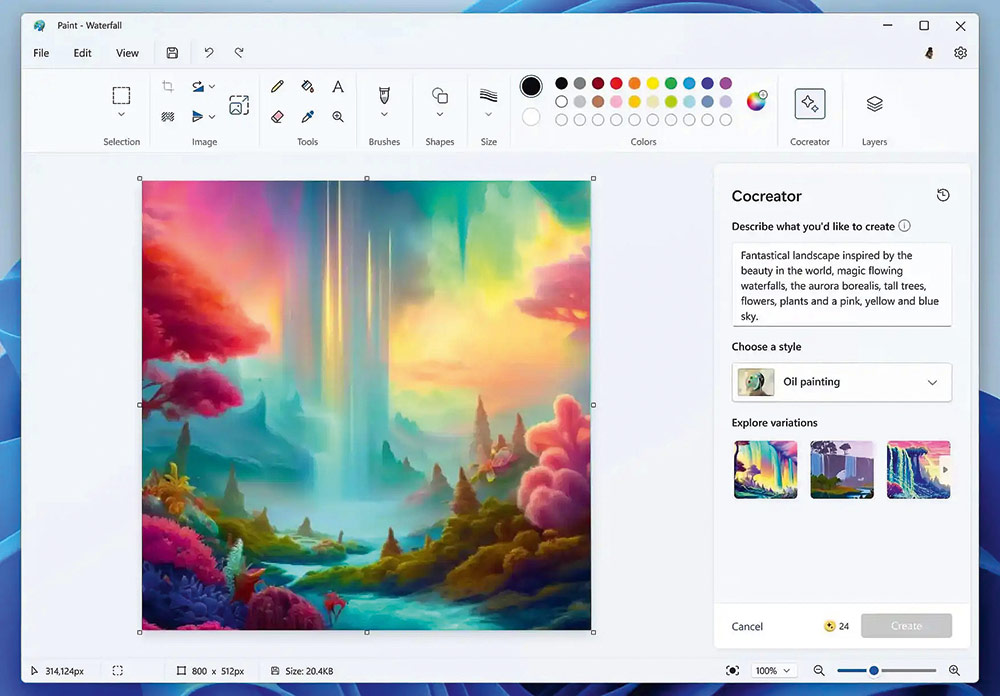 Рабочее окно программы Microsoft Paint с функцией Cocreator