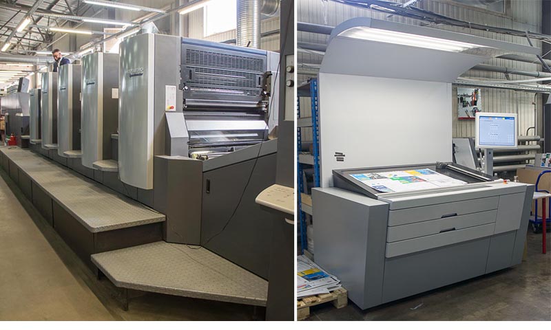 Печатная машина Heidelberg Speedmaster CS 92, установленная в типографии «Зетапринт» (слева), и пульт управления Prinect Press Center Compact